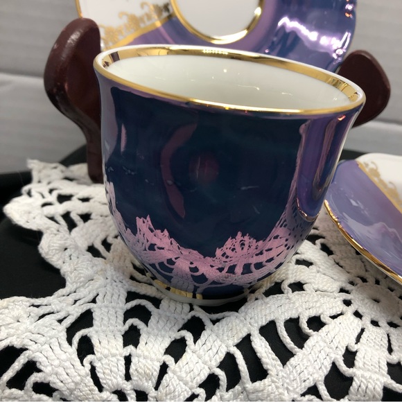 Rare Slovakia Delores MZ Bohemia Porcelaine Violet Lustreware Gold Teacup Set - Picture 6 of 15
